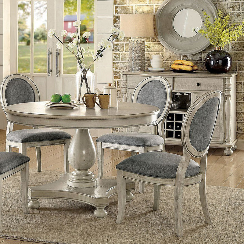 One Allium Way Set Of 2 Transitional Upholstered Padded Fabric Side Chairs dining Room Furniture Antique White And Gray Wayfair